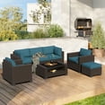 thumbnail image 4 of 7-Piece Outdoor Patio Furniture Set, All-Weather Rattan Sectional Sofa with Waterproof Cushions & Tempered Glass Table, Perfect for Garden, Poolside, Backyard (Peacock Blue), 4 of 9