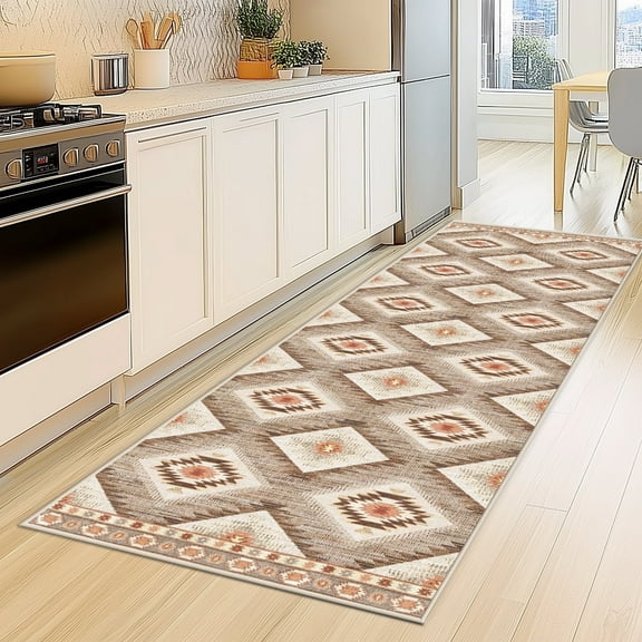 2'x8' Runner Rugs for Hallway, Machine Washable Non-Slip Carpet, Soft Faux Wool Low Pile Moroccan Farmhouse Western Rug, Camel