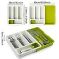 thumbnail image 5 of Organizador de cajones flexible para cubiertos, bandeja expandible para utensilios para soluciones de almacenamiento personalizadas, ergonómico y duradero, blanco/verde (39,1 x 30,5 x 12,4), 5 of 5