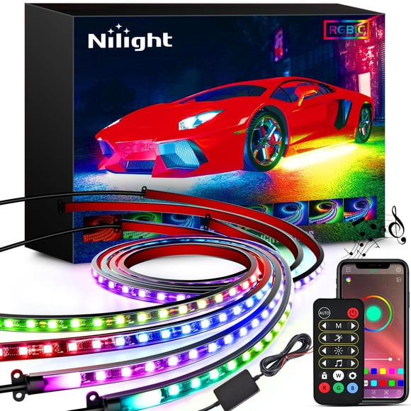 Nilight 4Pcs Car Underglow Neon Accent Strip Lights 256 LEDs RGBIC Multi Color DIY Sound Active Function Music Mode with APP Cont