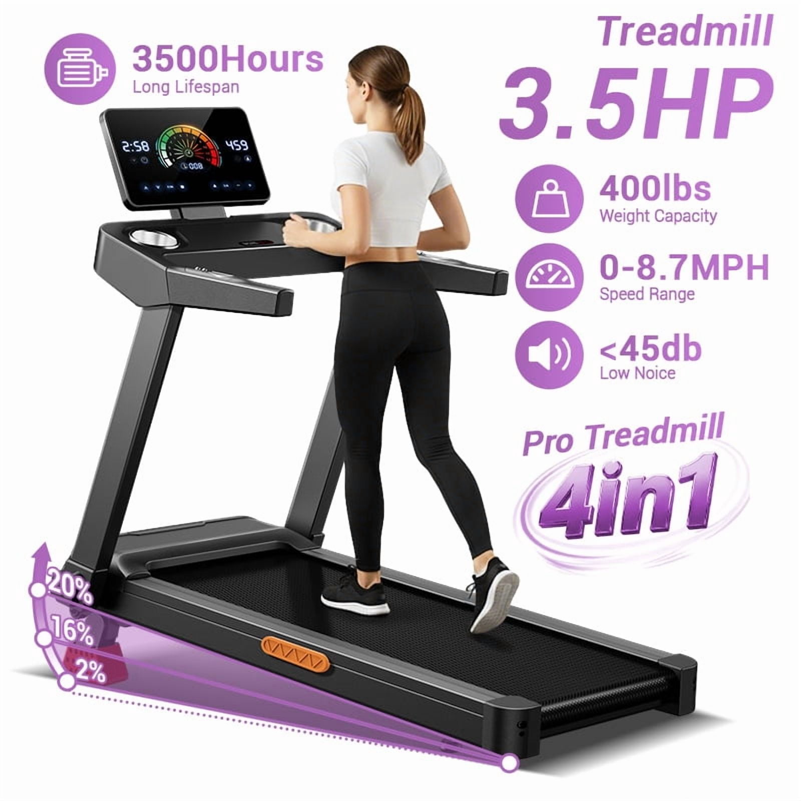 LEZEE 20% Maunal Incline Treadmill, Foldable Home Treadmill with Quiet 3.5 HP Motor, 400LBS Capacity