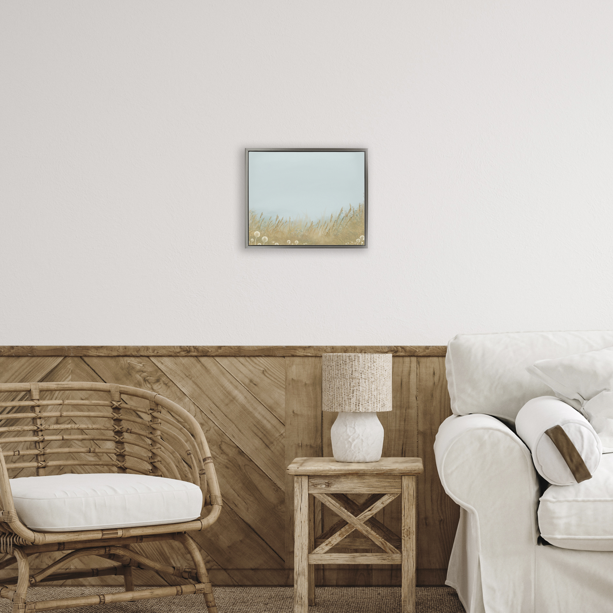 Misty Meadows Blowing in Wind Gray Framed Floater Canvas Wall Art, design by Renel Peters
