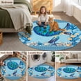 thumbnail image 5 of Coastal Turtle Round Area Rug 7Ft Washable Circle Rugs for Dorm Laundry Room, Nautical Coral Starfish Conch Seashells Non-Slip Carpet Floor Mats Indoor Outdoor Carpet Runner Aesthetic Home Decor, 5 of 8