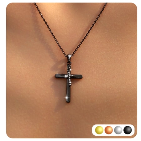 Yndra Black Cross Necklace,S925 Sterling Silver Movable Cross Pendant with Crystal Christian Faith Jewelry Gift for Women /Men Birthday Valentine’s Day