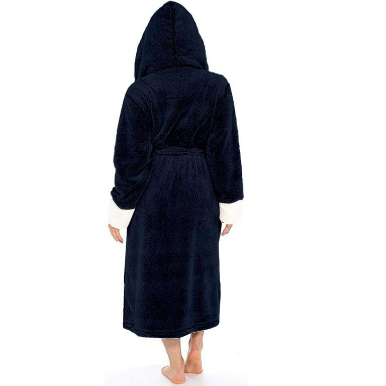 Jtckarpu Winter Womens Maxi Robes with Hooded Full Length Shawl Soft  Lightweight Plush Ladies Bathrobe Sleepwear Pajamas-Short pile 