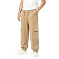 thumbnail image 2 of dazeni Boys Cargo Jogger Pants Comfy Elastic Waiste Sweatpants Solid Realxed Straight Leg Athletic Pants with Pockets Khaki 3-4Years, 2 of 7