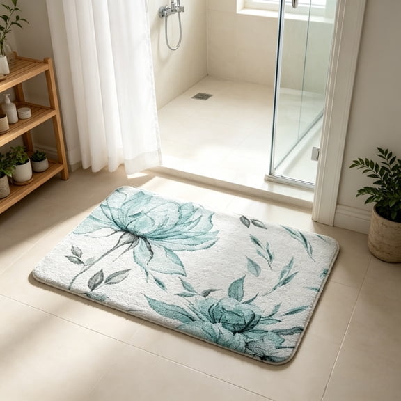 Floral Print Soft Non- Floor Mat 16x24 Inch Washable Area Rug for Bathroom Bedroom and Living Room Decor