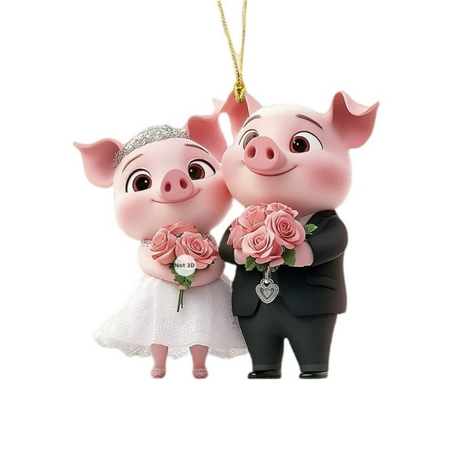 Colgante de Cerdo de Acrílico para El Interior Del Coche, Ideal para San Valentín | Decoración Romántica | Acrílico Ligero y Duradero | Accesorio Único para Bodas | Abalorio para El Hogar y El Vehícu
