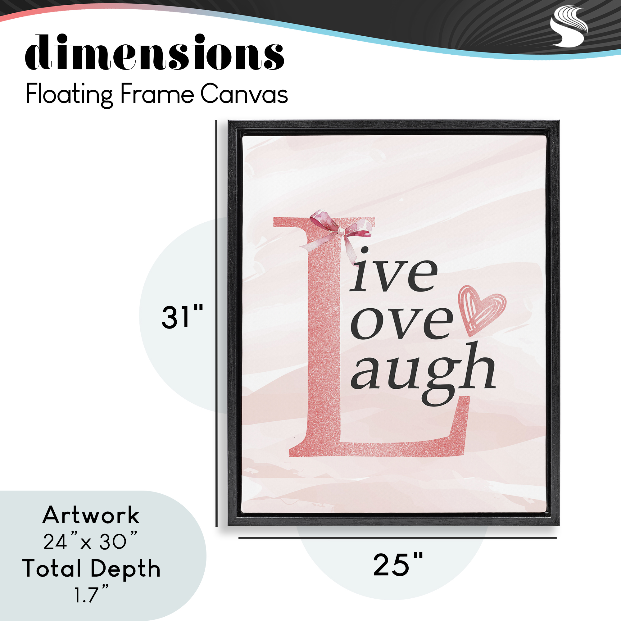 Live Love Laugh Pastel Black Framed Floater Canvas Wall Art, design by Kim Allen
