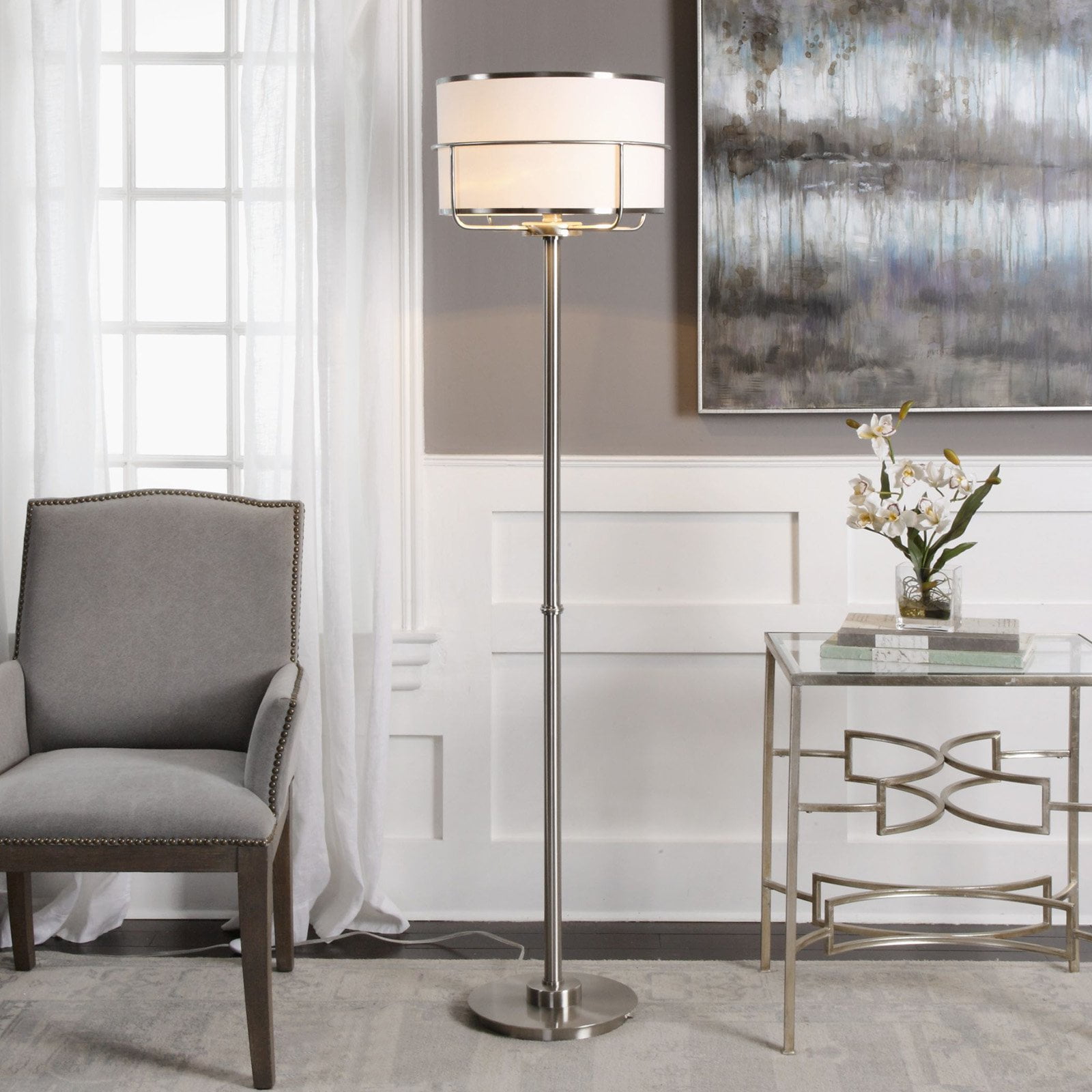 Uttermost Velence Brushed Nickel Floor Lamp