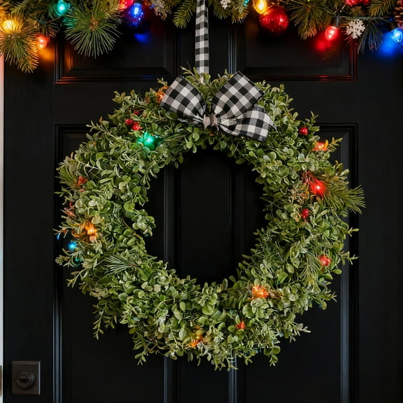 KUNPENG Flocked Christmas Wreath 15.75" Frosted Artificial Xmas Wreath for Front Door Outdoor Indoor Holiday Decor