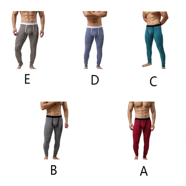 Thermal Pants Men Striped Color Accessory Home Sleep Indoor Warm Thicken Thin Pajama Trousers Cotton Tight Comfortable Men Homewear Sleep Indoor