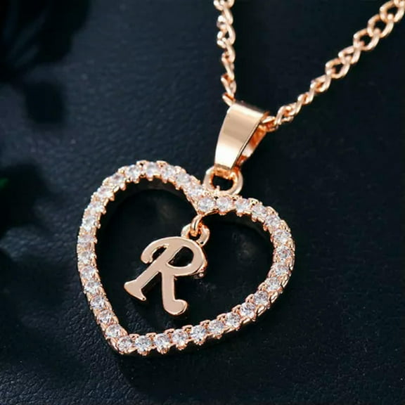 EOEMY A-Z Rose Gold Heart Alphabet Letter Necklace Initial Name Pendant Chain Choker-R