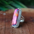 thumbnail image 2 of Pink Dahlia Copper Turquoise Ring, Statement Ring, 925 Sterling Silver Long Ring, Handmade Ring, Boho Jewelry, Bohemian Ring, Gift For Her**, 2 of 8