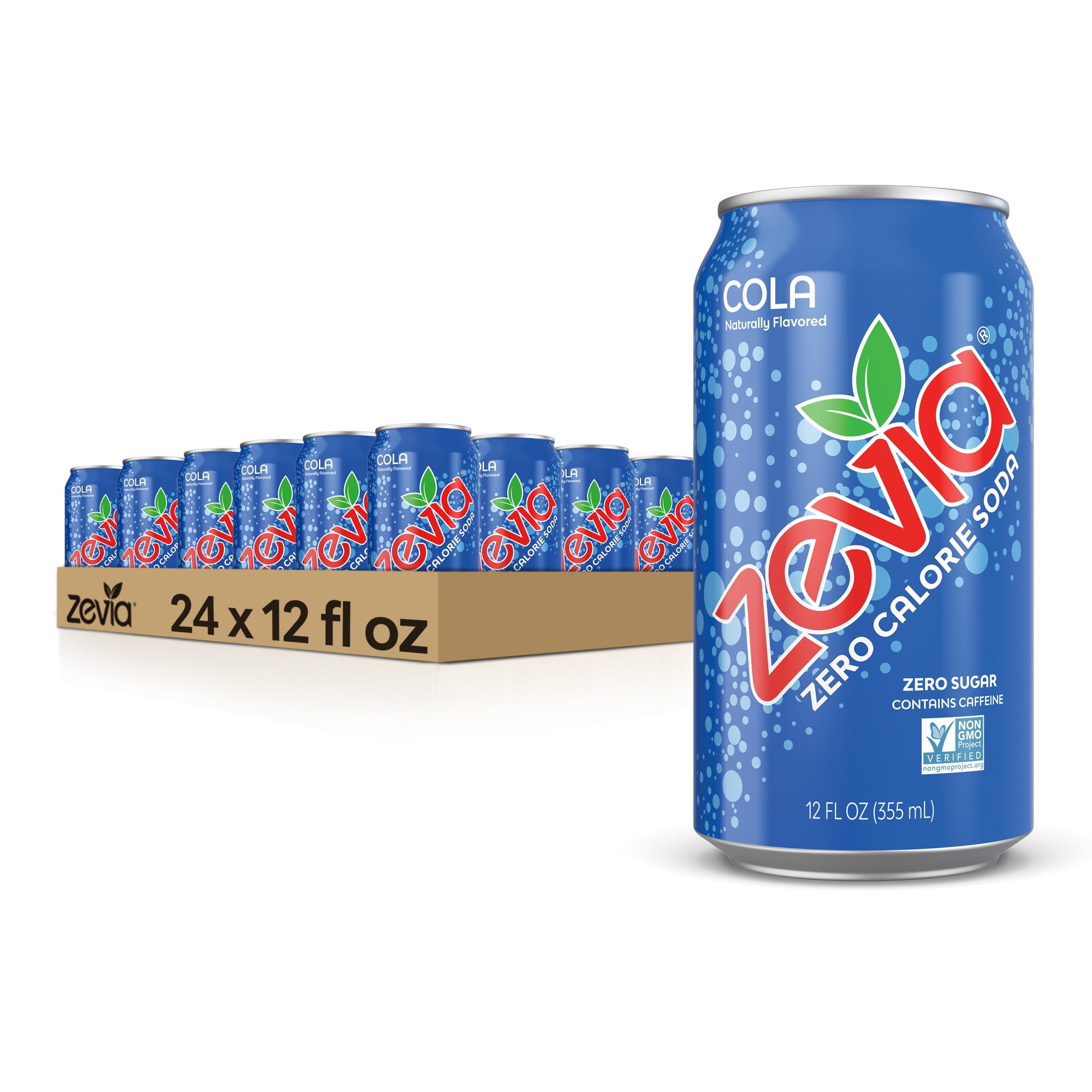 Zevia Zero Sugar Cola Soda Pop, 12 fl oz, 24 Pack of Cans