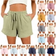 thumbnail image 5 of vigerkar Women Comfy Drawstring Casual Shorts with Pocketed Elastic Waist Trendy Summer Loose Lounge Beach Shorts 2025 Beige, L, 5 of 7
