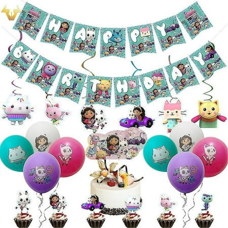 Cartoon Gabby s Dollhouse Thème Enfants Fête D'anniversaire Décor Kit  Ballons Suspendus Bannières Ensemble 