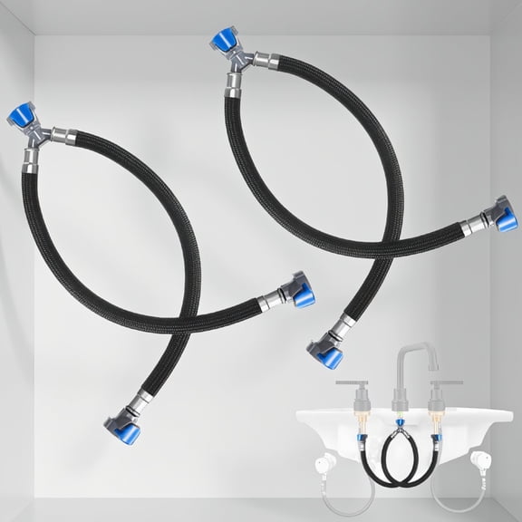 2 Pack 12 Inch Quick Connect Faucet Supply Lines, Y-Shape Hot & Cold Water Mixer Hose for Widespread Bathroom Sink, Black