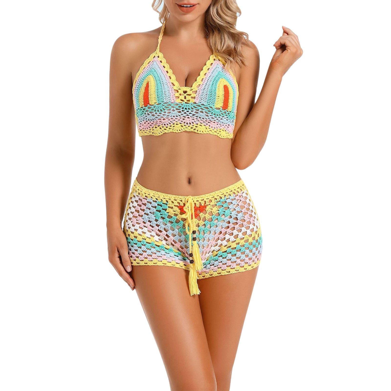 JAKANYQ Women Swimwear Summer Halter Bikini Halter Neck Strap High