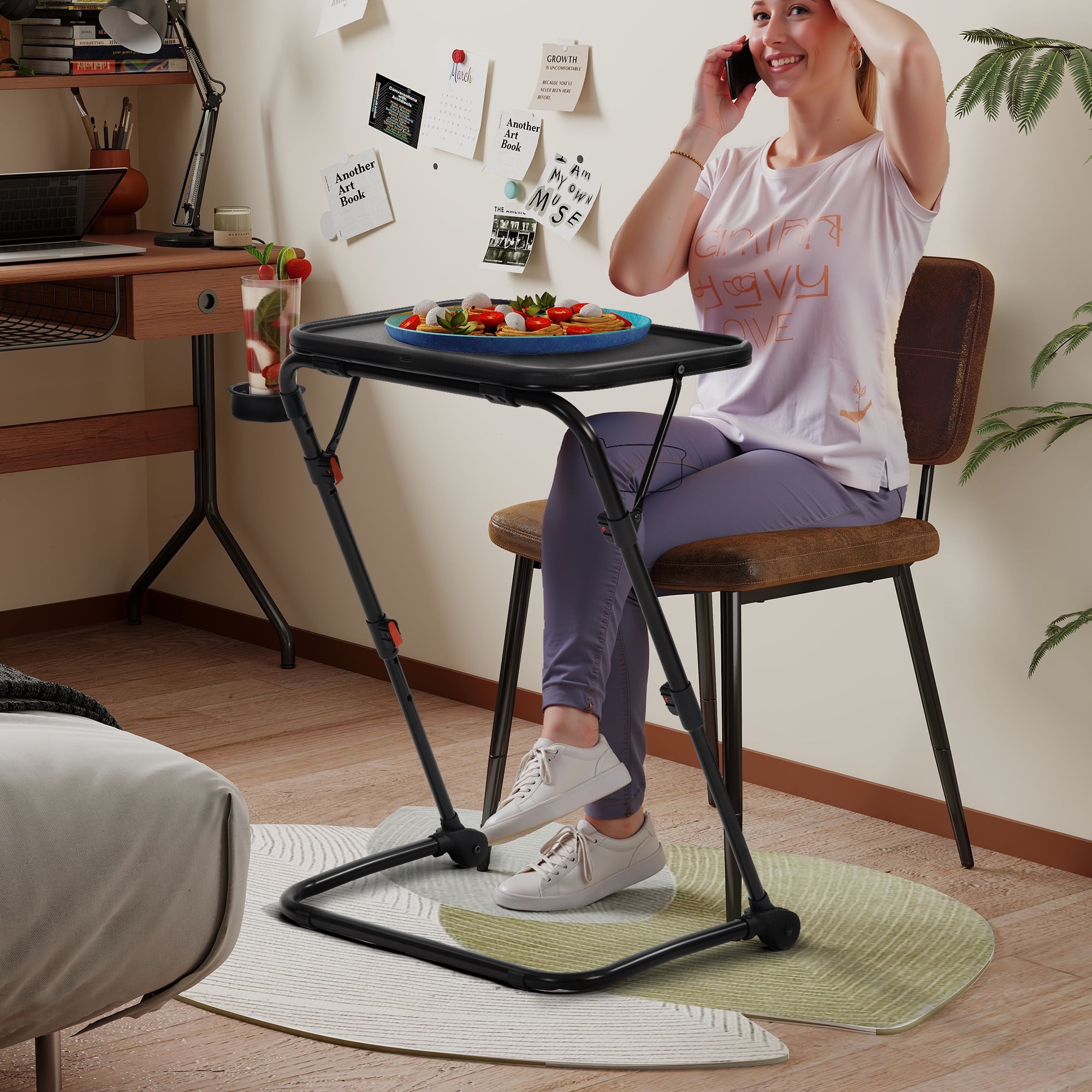 Homy Casa Adjustable TV Tray Table Set of 2, Portable Folding Dinner Tray for Bed Sofa and Office