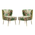 thumbnail image 3 of Floral Accent Slipper Chair Set of 2 Upholstered Dining Chairs Armless Sofa Golden Legs Home Living Room Bedroom Parrot Forest Pattern Green, 3 of 10