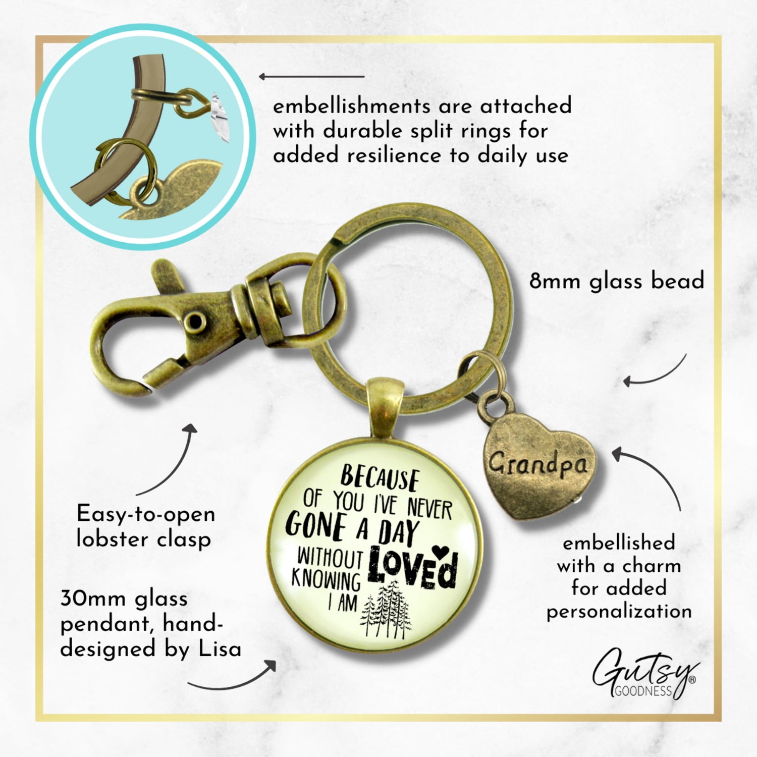 Grandpa Gutsy Goodness Bronze Metal Keychain Because of You Know Love Key Ring Adult Male Gift