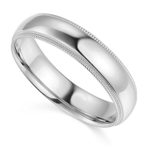 Precious Stars 14K White Gold 5-mm Unisex Comfort-Fit Polished Milgrain Wedding Band