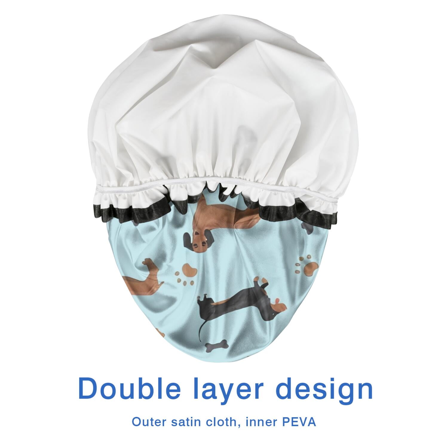 Shower Caps,Dachshund Footprint Bone Waterproof Shower Cap for Women 4 Pieces,Double Reusable Hair Cover for Shower PEVA Elastic Stretch Hem