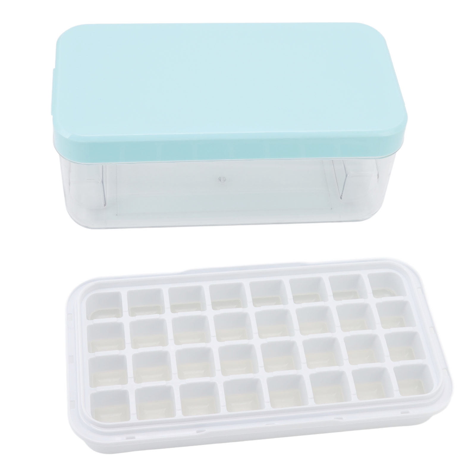 M Buder Ice Cube Tray Single Layer with Lid and Storage Box, Silicone Ice Maker Mold with Scoop for Home Kitchen, Freezer Ice Bin, Blue (10.2 x 5.3 inches / 26 x 13.5 cm)
