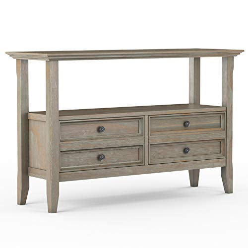 SIMPLIHOME Amherst Table Console d'Entrée de Style Transitionnel en Bois Massif de 48 Pouces de Large en Gris Vieilli avec Rangement, 2 Tiroirs et 1 Tablette, pour le Salon, l'Entrée et la Chambre