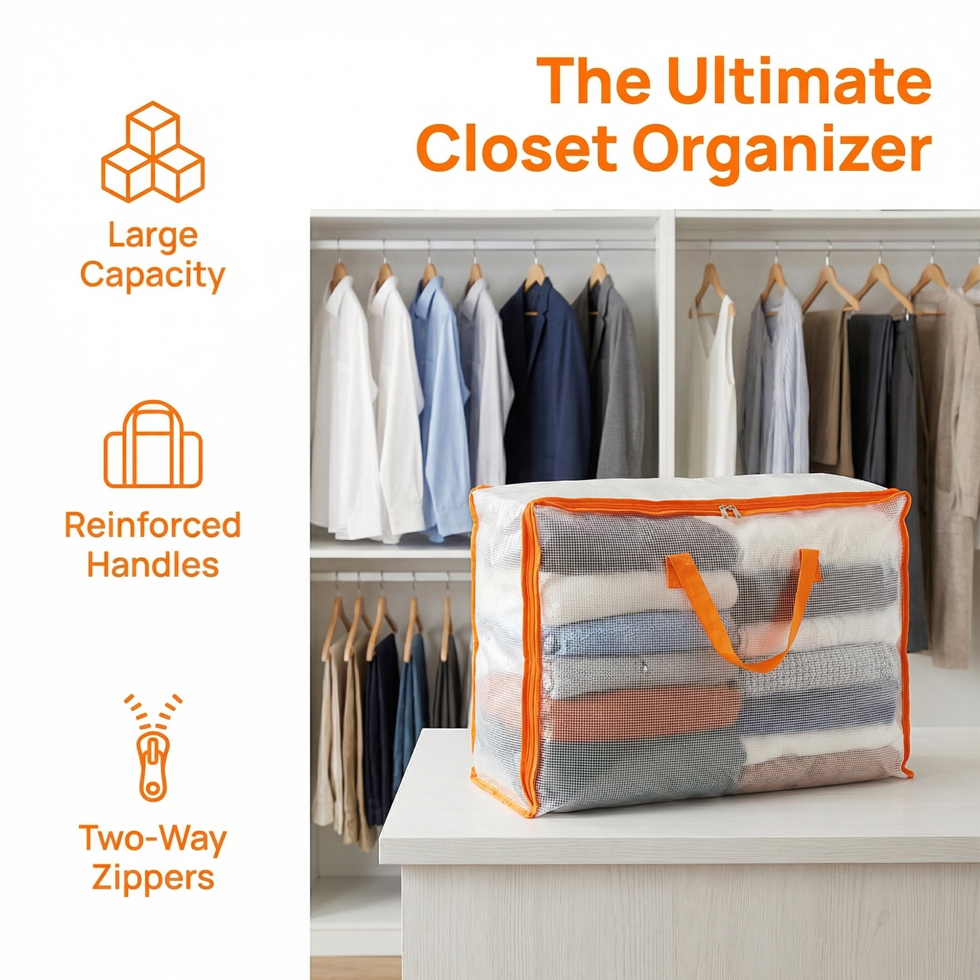 Unique Bargains Storage Bags with Handles for Organizing Clothing Orange 28.7"x12.2"x20.5"