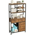 thumbnail image 3 of 6 Layers Industrial Tall Bookcase with 4 Drawers, Display Open Bookshelf for Home, Office, Living Room, and Bedroom Particle Board, Iron Frame, Non Woven Fabric Black Frame Retro Brown, 3 of 8