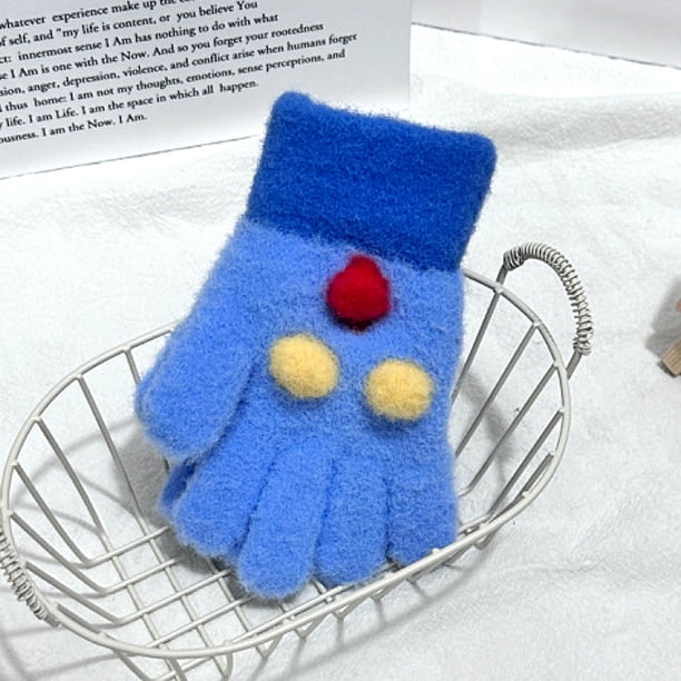 Guantes para niños, cálidos, de invierno, con forro polar, gruesos, de cinco dedos, multidedos, para niñas, de dedos completos, resistentes al frío