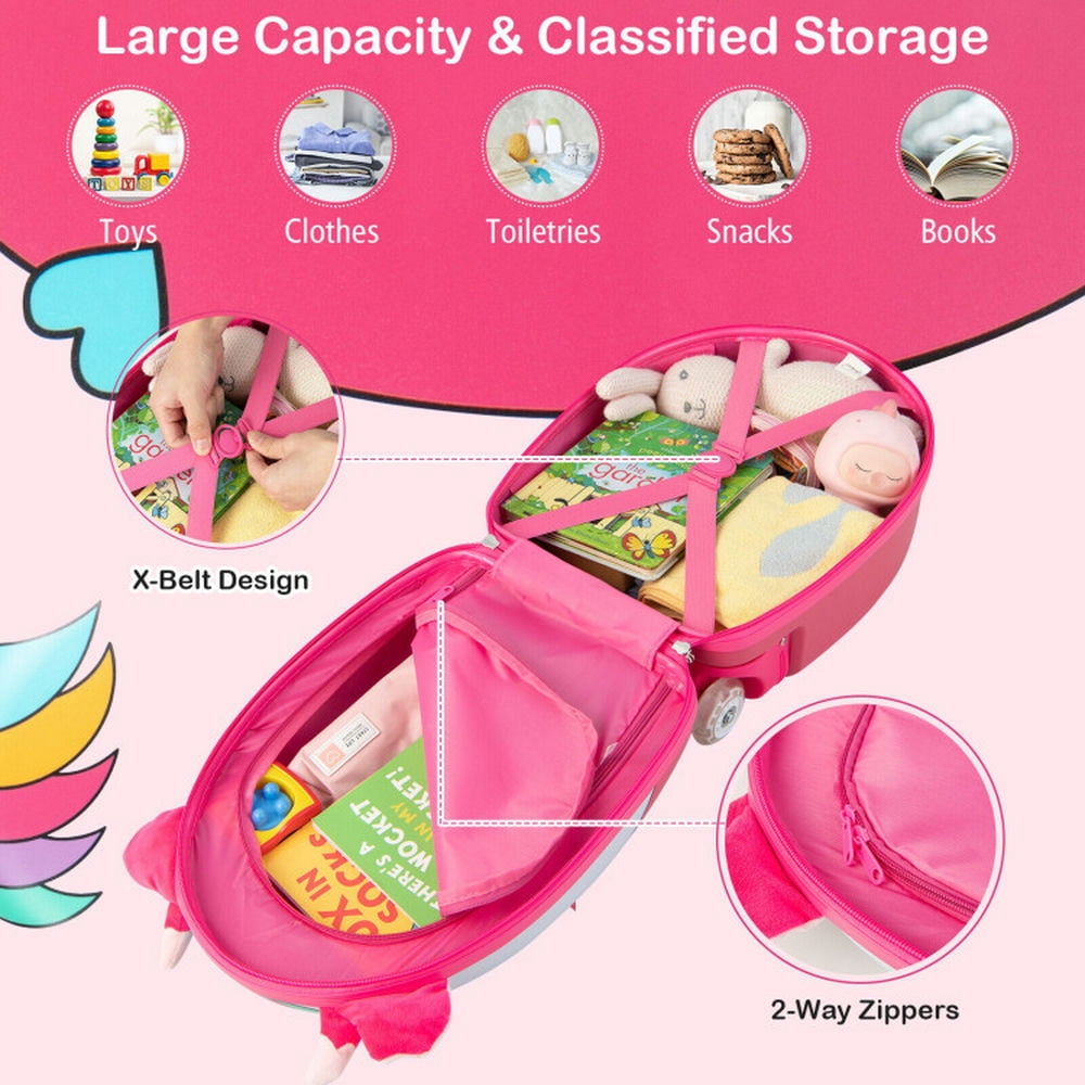 Resenkos Luggage Expandable Suitcase,16 Inch Kids Rolling Luggage with 2 Flashing Wheels and Telescoping Handle-Pink