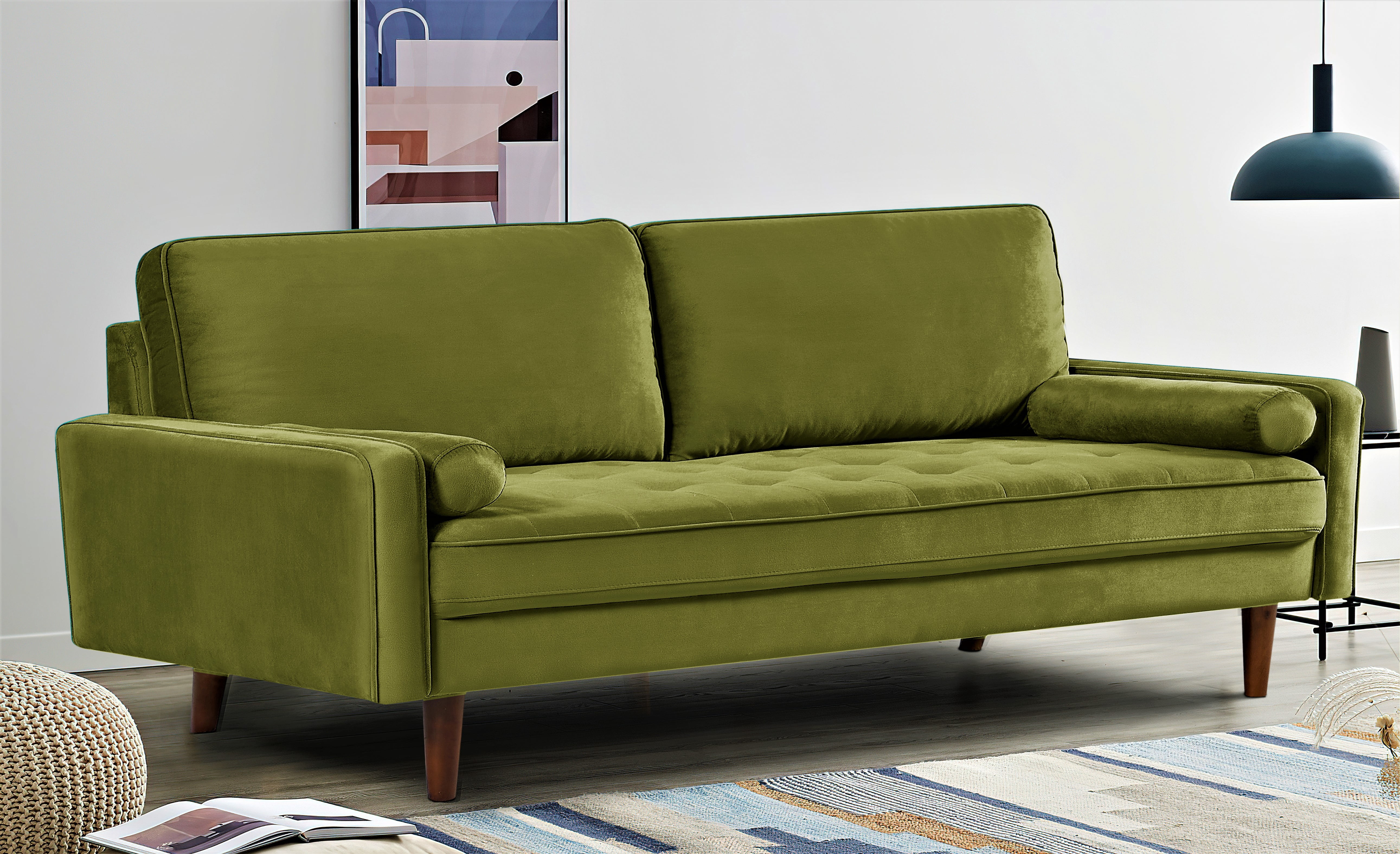 US Pride Furniture Monahan 70''W Velvet Tufted Sofa Olive Green