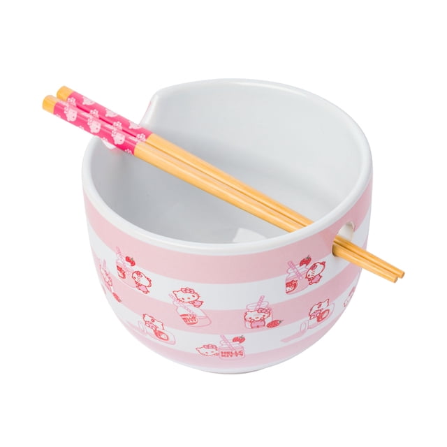 Cuenco de arroz con fideos ramen Sanrio Hello Kitty, 600 ml, con palillos