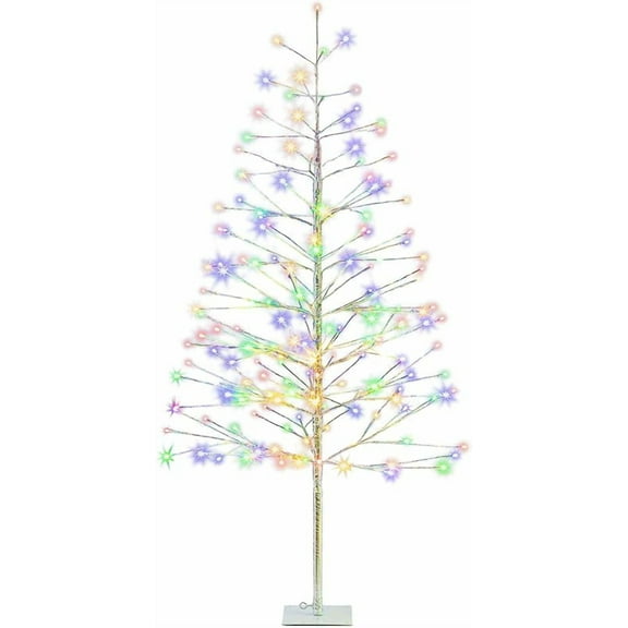 Indoor/Outdoor Artificial Christmas Tree with Multi-Colored  Lights, Silver, Christmas Decoration