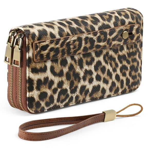 TAZAG retro solid color cow pattern clutch bag for women anti-theft wallet leopard print PU leather money clip