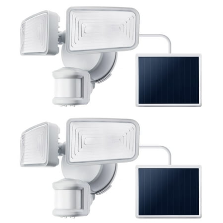 Home Zone Security Solar Flood Light w/ Mini Solar Panel - 1500 Lumens, 5000K, Linkable, White, 2-Pack