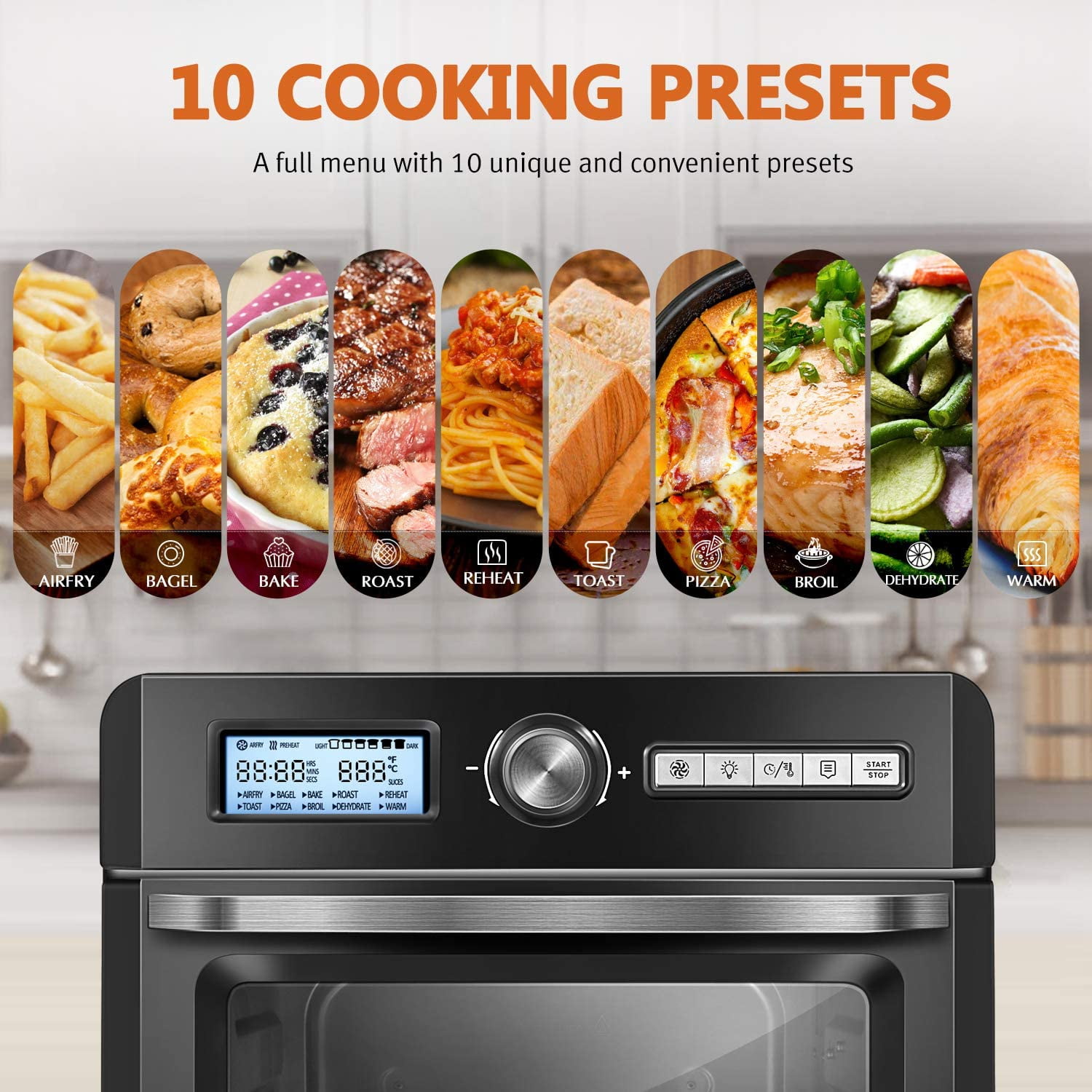 Original Recipe and 8 Accessories Included Convection Roaster with Rotisserie & Dehydrator 10-in-1 Countertop Oven UL Listed CROWNFUL 19 Quart Air Fryer Toaster Oven Black