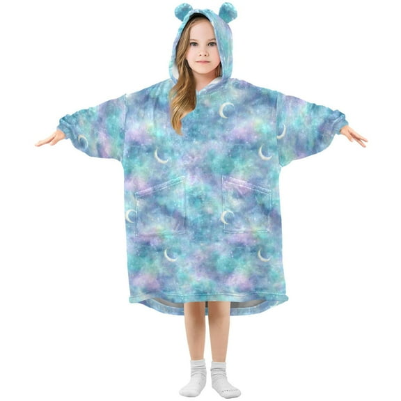 Wearable Blanket Hoodie for Kids Soft Osmic Galaxy Flannel Hooded Blanket with Pockets and Sleeves Suitable for Boys and Girls