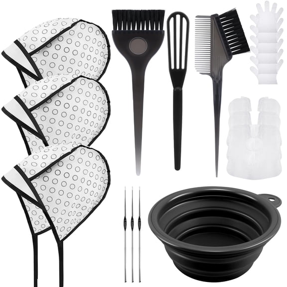 19PCS Complete Hair Bleach Highlighting Kit, Professional Hair Dye Brush Bowl Set with Whisk, Frosting Cap Hook, Disposable Gloves & Capes for Salon & Home Hair Coloring