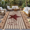 thumbnail image 2 of Texas Star Vintage Outdoor Rug for Patio/Deck/Porch, Non-Slip Large Area Rug 6 x 9 Ft, Brown Checkered Berry Farmhouse Indoor Outdoor Rugs Washable Area Rugs, Reversible Camping Rug Carpet Runner, 2 of 8