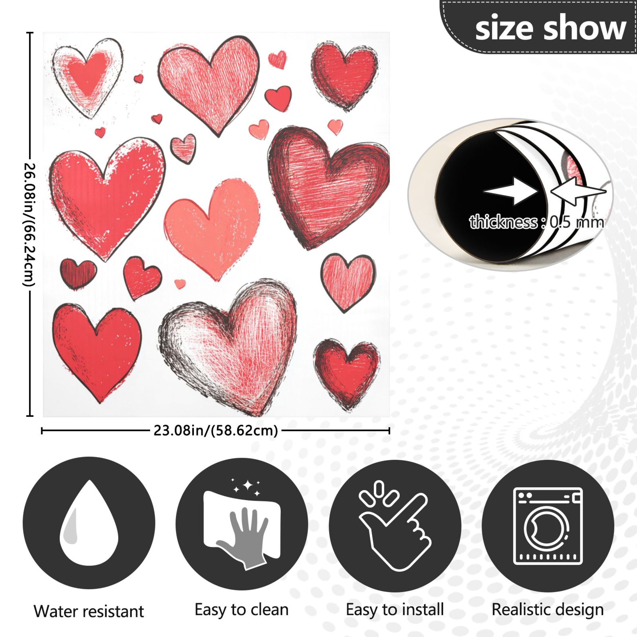 Dishwasher Magnetic Sticker 23x26 Inch Refrigerator Magnetic Sticker Washing Machine Magnetic Sticker Kitchen Panel Magnetic Sticker Home Decor Beautiful Lines Red Love