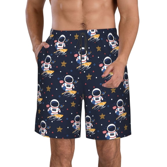 Kdxio Astronaut Surfing Pattern Mens Casual Shorts - Drawstring Summer Beach Sports Shorts for Men