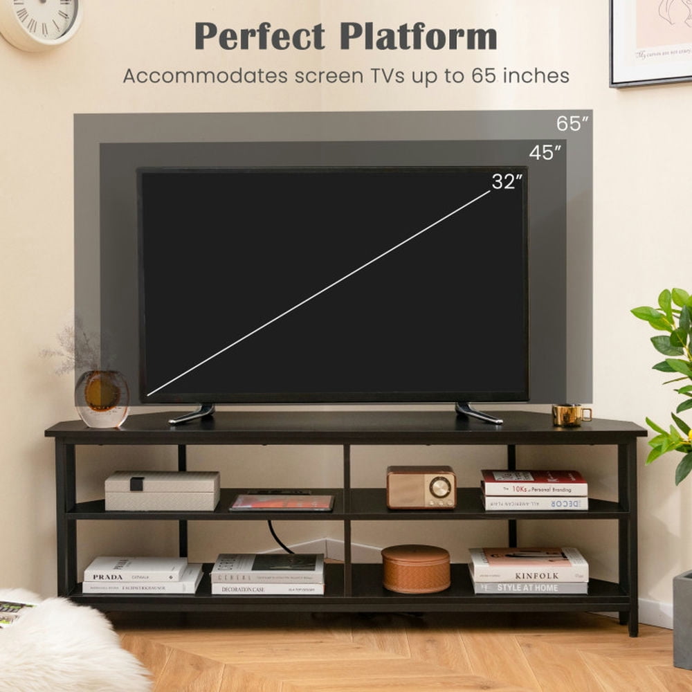 Finihen TV Stand, Entertainment Center, 3-Tier Corner TV Stand for TVs up to 65 Inches with Charging Station, for Living Room, Black Finihen TV Stand, Entertainment Center, 3-Tier Corner TV Stand for TVs up to 65 Inches with Charging Station, for Living Room, Black
