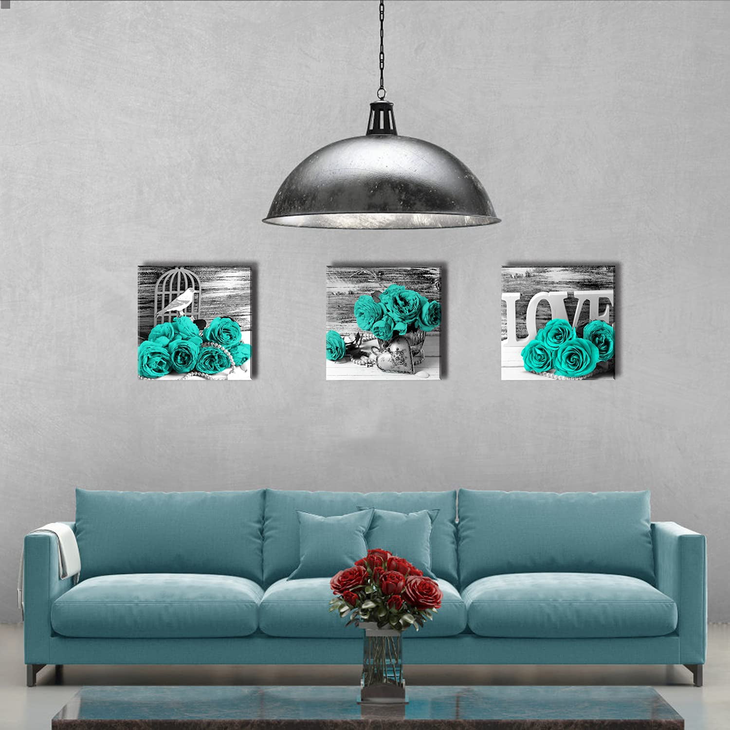 kitchen art turquoise flowers living room bedroom decor 3 prints bathroom 