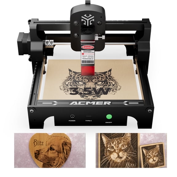 Acmer S1 3.5W Laser Engraver for Wood & Metal –High Precision Cutter,130x130mm,Portable DIY Engraving machine,with Eye Protection