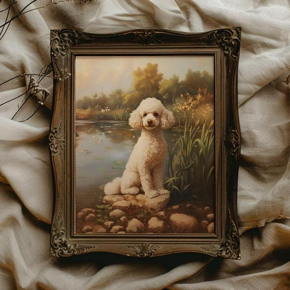 White Poodle Poster Toy Poodle Teacup Poodle Wall Art Vintage Dog Dog Mom Poodle Owner Pet Memorial Art, F038, 8x12 UNFRAMED
