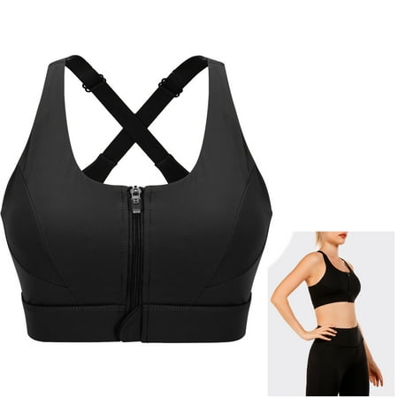 

Women s Zip Front High Impact Strappy Sports Bra Workout Top